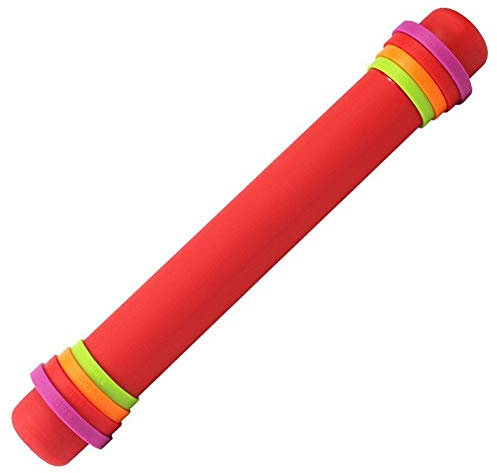 DCMIN Ajustable Silicona Rodillo de Amasar, Antiadherente Rolling Pin para Hornear Pastel Pizza Pastas Galletas (Color : Red)