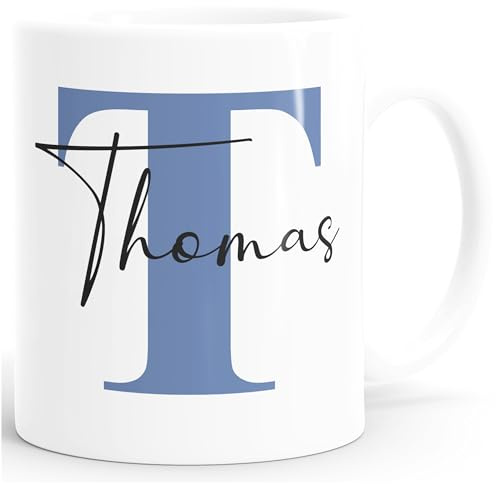 SpecialMe® Namenstasse personalisierte Kaffee-Tasse mit Namen und Buchstabe persönliche Geschenke Buchstabentasse Weiss-blau Keramik-Tasse