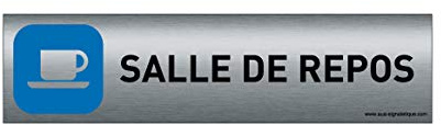 AUA SIGNALETIQUE - Plaque de porte Aluminium brossé imprimé AluSign - 200x50 mm - Double Face adhésif au dos - Impression UV directement sur l'aluminium (Pas de contre collage) (Salle de repos)