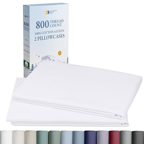 Heirloom Soft, Smooth & Thick Certified 800 Thread Count 100% Cotton Sateen, 2 White Standard Pillowcases Fits Standard & Queen Size Pillows (Bright White)