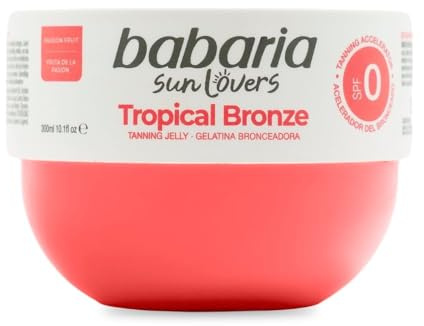 Bronceador Babaria Tropical Bronze – Bronceador Cuerpo | Acelerador Bronceado Efecto Glitter | Fruta de la Pasión y Guayaba | Resistente al Agua | 300 ml