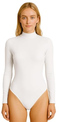 STAR FASHION Womens Turtle Neck Bodysuit Long Sleeve Polo Neck Jersey Leotard Top Stretchy Viscose High Neck Swimsuit Style UK Sizes 8-26