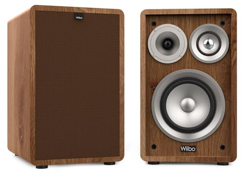 Wiibo Vintage 6 Walnut - Diffusori da Scaffale HiFi - Potenza 100W - Diffusori a 3 Vie - Griglia Rimovibile - Tweeter da 2, Squawker da 3 e Woofer da 5 - Suono Surround