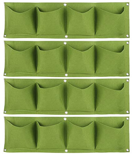 Jenngaoo 4 Bolsillos Bolsas para Plantas de Pared, 4Pcs Jardinera Vertical de Jardín Bolsas de Plantación Colgante Interior Y Exterior Maceta Vertical, Maceta de Jardín de Fieltro Reutilizable(Verde)