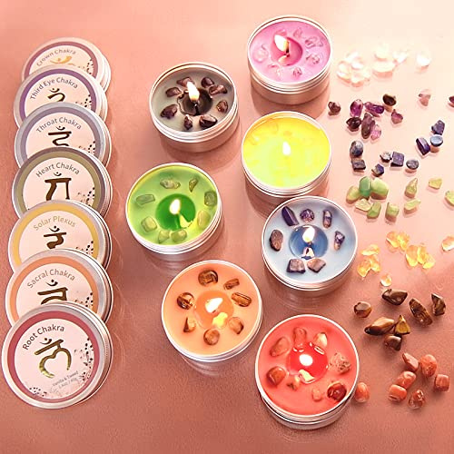 Inspireyes Bougies parfumées en cristal pour les 7 chakras, jeu de bougies à chauffe-plat en cire de soja pour la méditation, la relaxation, l'aromathérapie,le yoga,Cadeaux pour les femmes