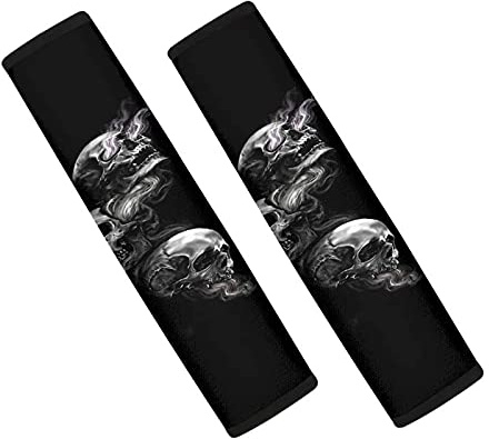 Jeiento Cool Skull Sicherheitsgurtbezug für Damen und Herren, 2 Packungen weiche Auto-Sicherheitsgurt-Pad-Abdeckung Neopren Sicherheitsgurt Schulterpolster