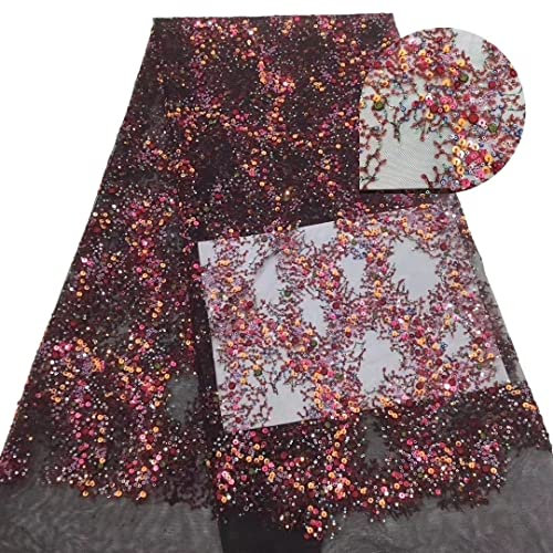 MLYY Stoff Meterware Mesh-Tüll-Pailletten-Stickerei-Spitzenstoff – DIY-Kleid/Kleidung/Vorhang/Tischdecke/TV-Tuch, Indoor-Outdoor-Party-Brautparty-Ozean/Strand-Dekoration, 4,5 m lang (Color : Red)