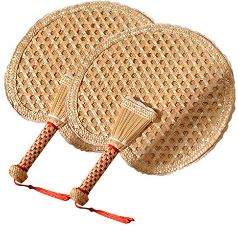 LICHENGTAI 2 Stück Bambusfächer, Geflochtener Handfächer Natürlicher handgefertigter Rattan-Fächer DIY Bastfächer Herzförmiger Sommer-Handfächer Lüfter für Sommerhandwerk, für Drinnen und Draußen