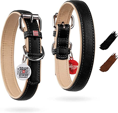 WAUDOG Hundehalsband Leder Hundehalsband Große Hunde & Hundehalsband Mittelgroße Hunde - Halsband Hund Klein Welpen Halsbänder Leder Halsband Hund Leder Weich - Digitale Hundemarke