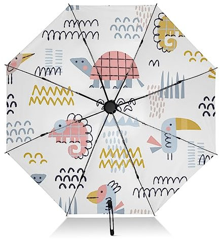 FRODOTGV Regenschirm mit niedlichem Vogelmotiv, Schildkröte, kompakter Regenschirm für Sonne, Regen, groß, umgekehrt, winddicht, 8 Rippen, faltbar, UV-Regenschirm, automatisch, für Männer und Frauen
