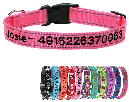 Reflektierend Nylon Hundehalsband Personalisiert mit Individuell Gesticktem Namen und Telefon für Große Mittlere Kleine Hunde Welpe