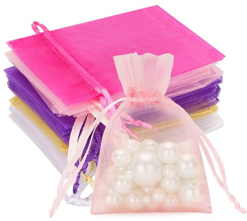 G2PLUS 50PCS Sacs Organza,Sachets Pochettes Coloré Cadeau en Organza 7 x 9 cm Sac à Bijoux,Sachets pour Lavande pour Bijoux Cadeaux Bonbons Marriage