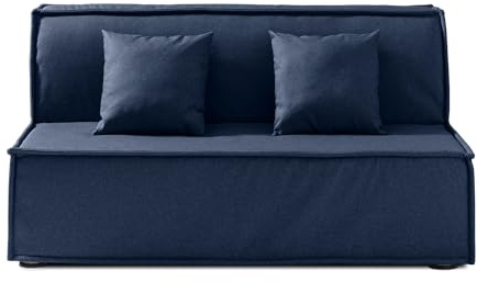 EVERGREENWEB Schlafsofa 160 cm Breit mit Matratze 160x190, Umwandelbar, 3 Sitzer Couch mit Schlaffunktion, Faltbares Bett mit Abnehmbarem und Waschbarem Blau Bezug, Paar Superweiche Kissen | Ellen