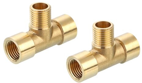 sourcing map Brass Tee Pipe Fitting, 1/4 x 1/4 x 1/4 NPT 3 Way T-Connector Fitting Coupler Adapter for Gas Transport Connect Pipelines, 2pcs