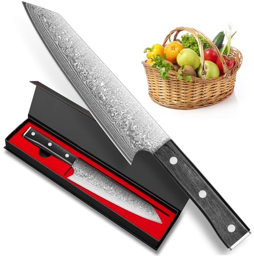 BILLION DUO Damascus Kiritsuke Chef Knife, 67 Layer Damascus Steel, 20 cm Sharp Blade, Kitchen Knives with Ergonomic Handle for Home Kitchen & Restaurant