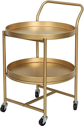 Barwagen für zu Hause, Servierwagen für Getränke und Speisen, Sideboard, 2-stufiger Friseurwagen auf Rädern, Barwagen für Zuhause, Wohnen (Farbe: Schwarz) (Gold)
