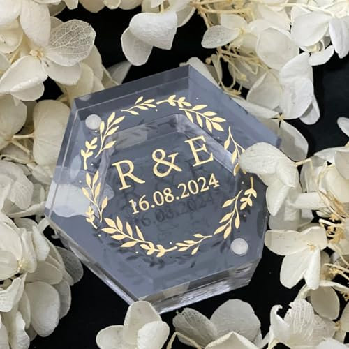 Personalisierte Ringschatulle aus Acryl, individuelle Namen und Datum, Ringhalter, Verlobungsgeschenk, Hochzeitsgeschenk, Brautparty, Geschenk, Schmuck-Organizer, Ringbox