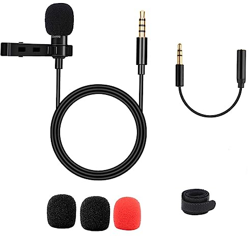 Housoutil Omnidirektionales Lavalier Mikrofon 3, 5mm Schwarz, Kunststoff | Clip Ansteckung, 1, 5m Kabel, Leichtes Design, Klarer Audioeffekt für Handy und Computer