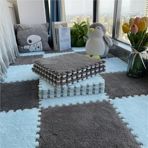 HZLXF1 30 * 30cm Bedroom Living Room Carpets,Jigsaw Puzzle Mat Rug For Parlor Bedroom Decoration(Grey and blue)