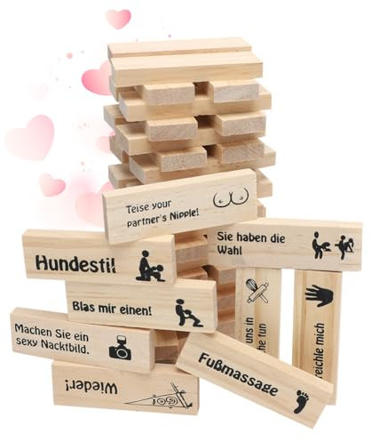 DASIAUTOEM - Juego de bloques de madera, para apilar en torre, amor y sexo, 48 bloques, con preguntas y desafíos de verdad, idioma español no garantizado, San Valentín