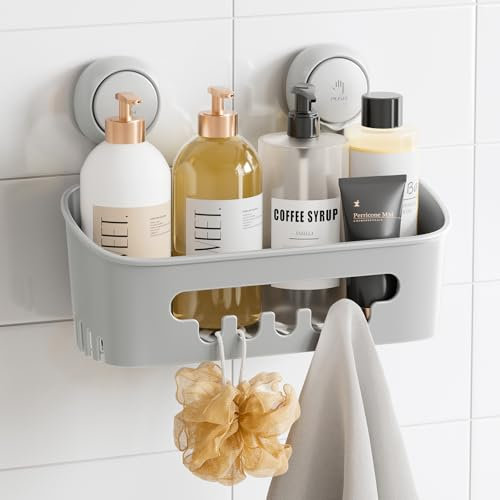 TAILI Bathroom Shelf Suction Shower Caddy Shower Storage No Drilling Heavy Duty Suction Pads Removable Bathroom Storage Accessory Kitchen for Shampoo Toiletries Kitchen Accessories, Grey