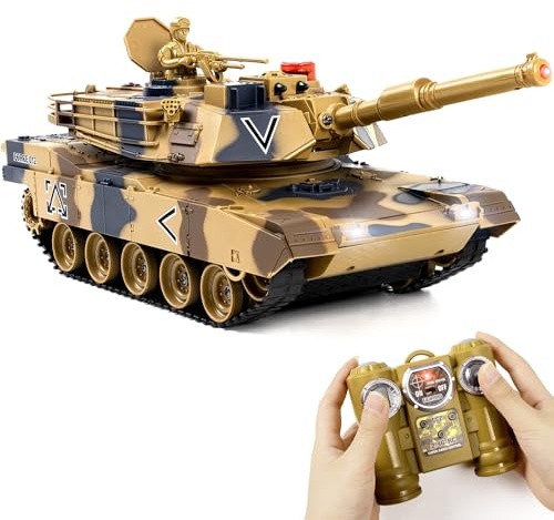 Carro Armato Telecomandato USA M1A2 1/24 - Modellino da Combattimento con Effetti Sonori, Fumo, Rinculo e Torretta Rotante - Giocattolo Realistico per Bambini e Adulti