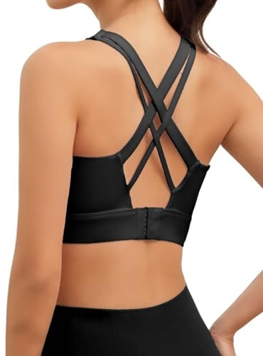 LAJERIN Sports Bras for Women, High Impact Push Up Cross Back Padded Strappy Workout Running Sports Yoga Bras for Gym Top Women Full Coverage Support Black-2XL
