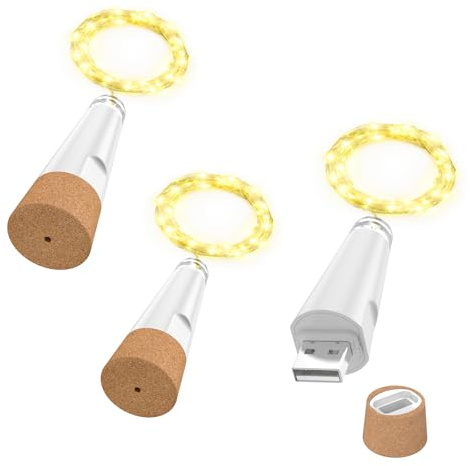 OUSMIN String Lights, USB Rechargeable Wine Bottle Lights with Cork, 2025 USB Fairy Light for Christmas(Warm, 20LEDs/16Pack)