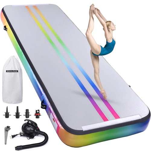 ROMELANDS Turnmatte Aufblasbar, 3M/4M/5M Trainingsmatte mit Luftpumpe, 10 cm hoch Gymnastikmatte für Yoga, Taumel, Turnen, Ausbildung