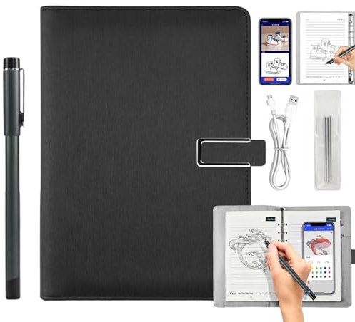 Ai-Powered Smart Writing Set, Ai Smart Digital Notebook with Pen, Smart Electronic Notebook, Digital Pen Real-Time Synchronization Digitization for iOS and Android for Office Note Drawing (Black-C)