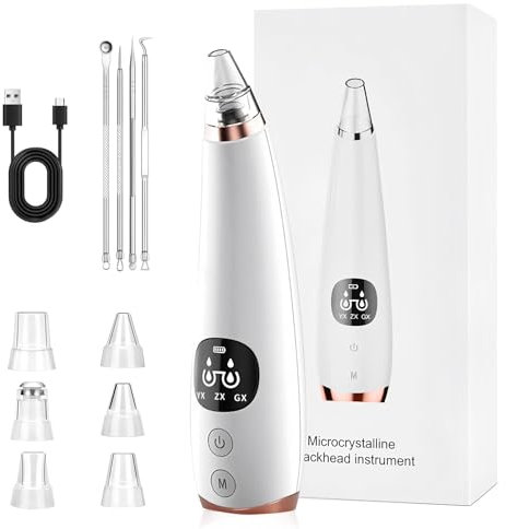 Aspiratore Punti Neri, Elettrico Comedone per Pulizia Viso e Rimozione Pori, Pulitore dei Pori, Rimozione di Elettrico Comedone con 6 Testine e 3 Modalità di Aspirazione Blackhead Remover Vacuum