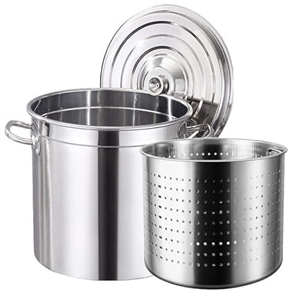 Stainless Steel Stock Pot Deep Turkey Fryer Pot w/Strainer Basket and Lid Large Soup Pot Saucepan Cooking Pot for Outdoor Cooking and Home Brewing,30L/27Qt (30L/27Qt)