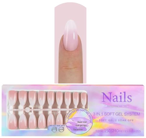Lovenails Babyboomer Mandel Press-On Tips Light Pink 150 Stück - Soft Gel Fullcover Nägel für Gel, Acrylgel & Acryl