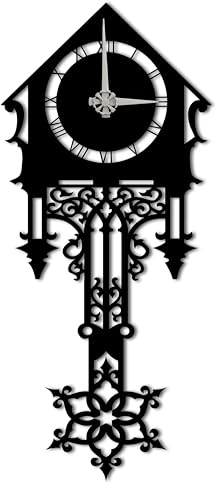 BONPERLA Vintage Pendulum Wall Clock – Ornate Black Metal Design with Roman Numerals – Silent Quartz Movement – Gothic Style Wall Décor for Living Room, Entryway, or Hallway (13 x 29.H)