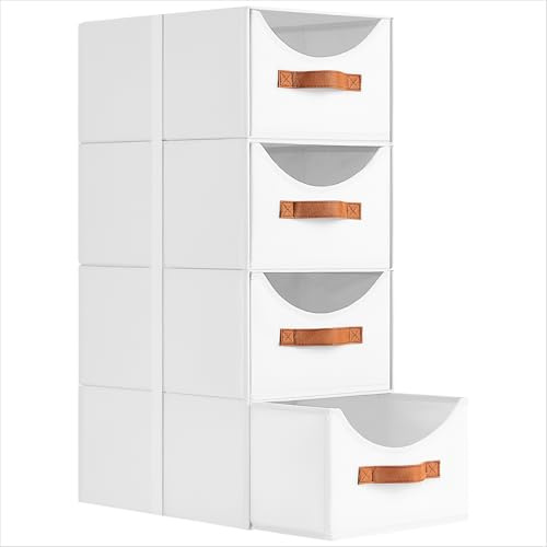 Homsorout Schubladen Ordnungssystem - 4 Stück Schubladenboxen, Weiß | Aufbewahrungsbox Stoff Faltboxen, 35 x 25 x 17cm Stapelboxen Kleiderschrank Organizer für Schrank, Dokumente, Kleidung