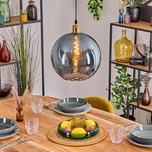 HOFSTEIN Hängeleuchte Koyoto, 1-flammige Hängelampe aus Metall/Glas in Gold/Blau, moderne Pendelleuchte im Retro/Vintage-Design (Schirm Ø 30 cm), E27, Esszimmer, Küche, Wohnzimmer