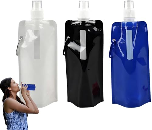 YSHODGU Juego de 3 botellas de agua plegables reutilizables con tapón de rosca, para senderismo, viajes, aventuras, fitness