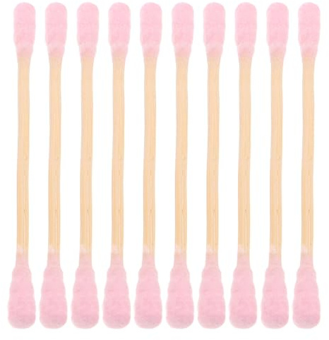 Gatuida 1000 bastoncini di cotone rosa - Bastoncini di cotone a doppia testa da 3 con testine a spirale per cosmetici - struccanti con manico in legno - estetici per la pulizia delle orecchie