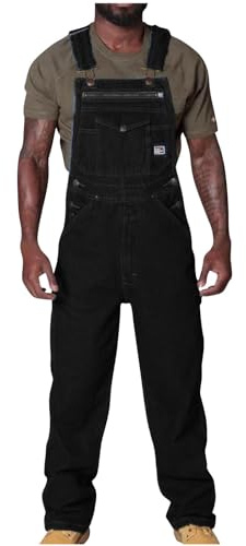 Men's Denim Bib Overall Basic Straight Leg Relaxed Fit Jean Romper Trousers Trendy Comfortable Cargo Jumpsuit Trousers Casual Office Dungarees with Pockets