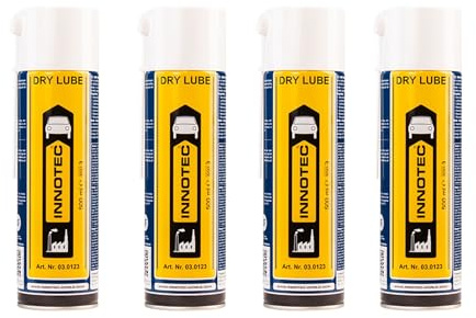 4 pezzi INNOTEC Dry Lube lubrificante secco 500 ml – PTFE spray senza silicone e grasso, pellicola lubrificante trasparente, antistatico, impermeabile, registrato NSF riduce l'attrito e l'usura