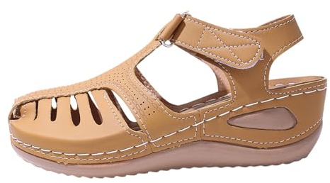 YIzdegg sandaler dam eleganta – sandaletter stängda sommarskor bågstöd tofflor halkfria utomhussandaler bekväma andningsbara glid ergonomiska skor med justerbart spänne, GUL, 37