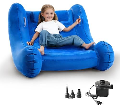 DENMOSTY Silla mecedora infantil sensorial con bomba y asas, balancín para bebé para autismo y TDAH, color azul