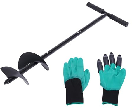 Fridgestea Broca de mano con espiral de 15 cm (15 cm) | Broca espiral manual y broca de jardín para suelos sueltos | Incluye guantes y varillas de extensión | Ideal para plantar y para sombrillas de