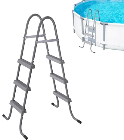 LZQ Échelle de piscine pour piscine haute jusqu'à 110 cm, échelle de sécurité à 3 marches robuste et antidérapante, escalier de piscine, escalier de piscine, en métal, entrée facile pour enfants et