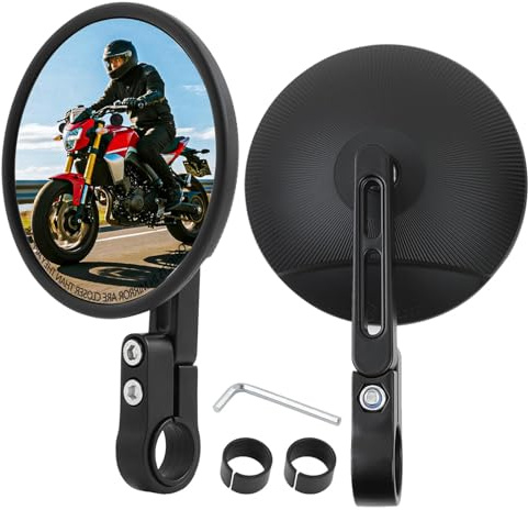 2 Stück Motorrad Motorad Spiegel E24 Geprüft, Lenkerendenspiegel 360° Drehbar für 22-25mm, Motorradspiegel Moped Kompatibel mit Meisten Motorrädern, ATV, Scooter, Roller
