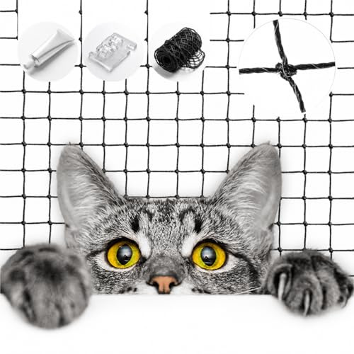 KONZEPT Red para gatos para balcón, 6 x 3 m, sin agujeros, con alambre reforzado, resistente a mordeduras y arañazos, resistente a la intemperie, 3 x 3 cm de ancho de malla, color negro