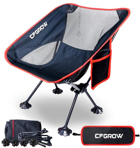 CFGROW Campingstuhl Faltbar, Tragbarer Campingstühle 150Kg Faltstuhl Ultraleichter Kleines Packmaß Klappstuhl mit Tragetasche für Picknick Angeln Garten Wandern Outdoor Rucksackreisen (Schwarz)