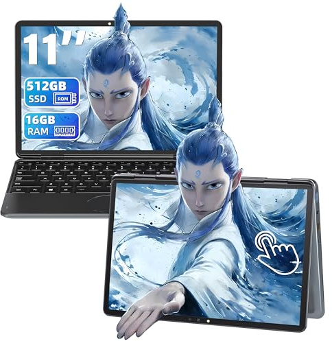 11 Inch 2-in-1 Touchscreen Laptop, 16GB DDR4 RAM, 512GB SSD, Quad-Core N95 | up to 3.4GHz (Beat N5095/N5105), FHD IPS Display, Face Unlock, Backlit Keyboard, Convertible Notebook Computer for Travel