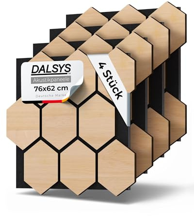 Dalsys 4x Panneaux acoustiques à motif hexagonal 76 x 62cm Chêne clair bois