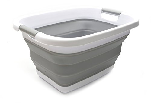 SAMMART 25L Zusammenklappbarer Wäschekorb / -wanne - faltbarer Aufbewahrungsbehälter/Organizer - tragbarer Waschbehälter - platzsparender Korb - Kofferraum-Aufbewahrungsbox (Grau)